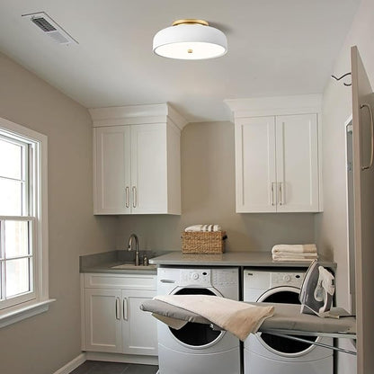 Dimmable LED Ceiling Light Fixture, 2700K-6000K 5CCT Modern Mid-Century Semi Flush Mount Ceiling Light, White Close to Ceiling Lamp for Kitchen, Laundry Room, Bedroom, Hallway, 11.8in