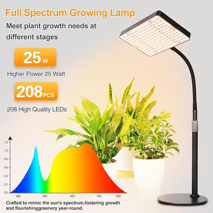 2026 Desk Grow Light, Bright Full Spectrum Grow Lights for Indoor Plants, Bonsai, Seed Starting, 4/8/12/16/20H Timer, 25 Watt Power Draw, NO Need Adapter, 16"-24" Height Adjustable
