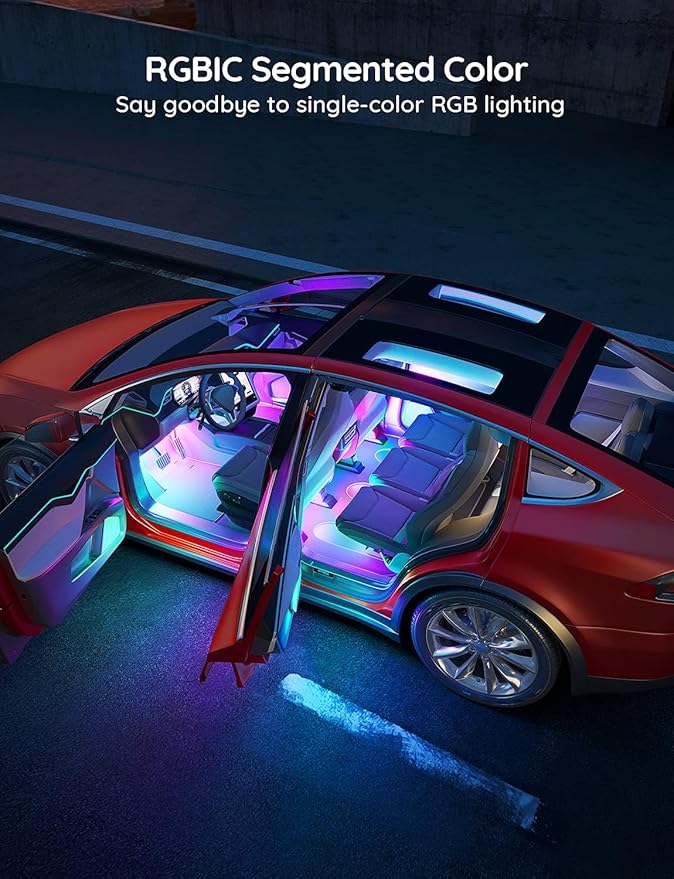 Govee Car LED Strip Lights, Smart RGBIC Interior Car Lights with APP Control, 4 Music Modes and 16 Million Colors, 2 Lines Design LED Lights for Car Decor, DC 12V