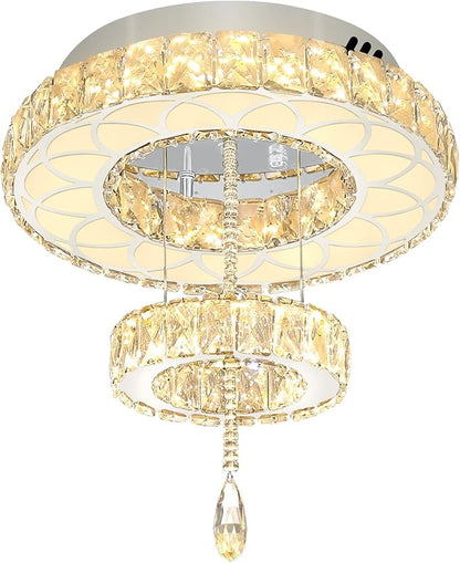 Flashing God Dia 16" Mini Chandelier Modern Crystal Chandeliers for Hallway LED Dimmable Flush Mount Ceiling Light for Dining Room Living Room Bedroom