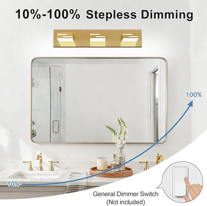 LED Modern Bathroom Vanity Light Fixtures, 3-Light 22-inch Dimmable Gold Vanity Lights for Bathroom Lighting Fixtures Over Mirror, with 360° Rotatable Heads (Cool White 6000K)