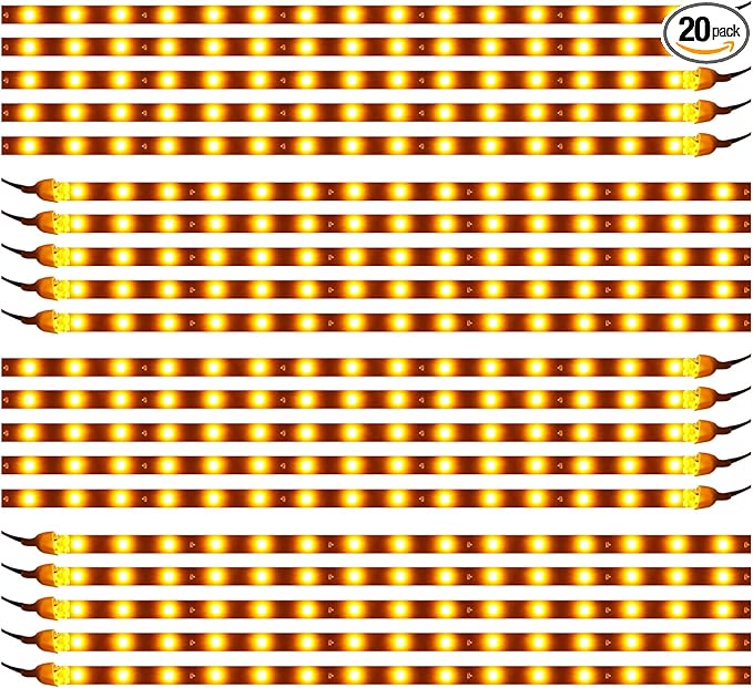 Yellow 12v 15 Led 30cm Car Flexible Waterproof Underbody Light Strip Pack of 20