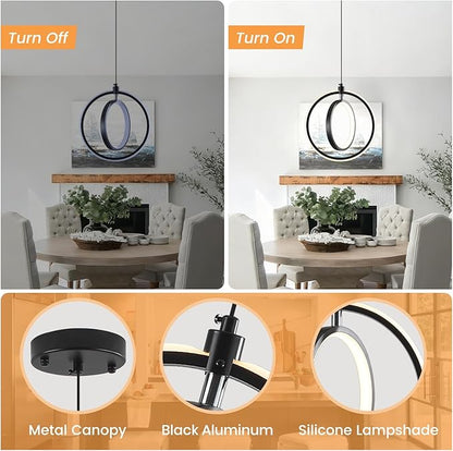 Modern LED Pendant Lights, 2 Pack Ring Pendant Light Fixtures for Kitchen Island, 3000K Warm White Pendant Lighting for Dining Room, Living Room, Bedroom, Bathroom