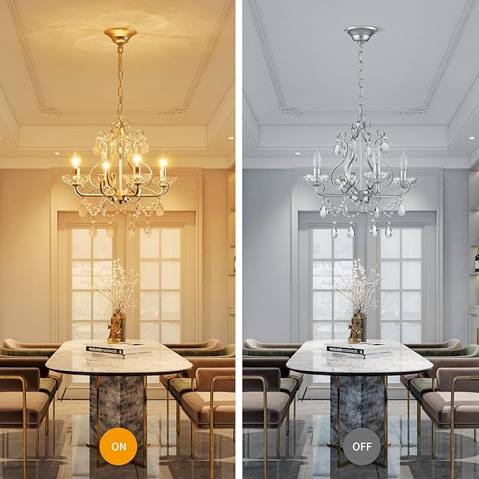 WUZUPS Crystal Candle Chandelier Pendant Flushmount Ceiling Light Modern Lighting Fixture for Bedroom Hallway Bar Kitchen Bathroom, H 14" x W 16", Silver, E12 Base