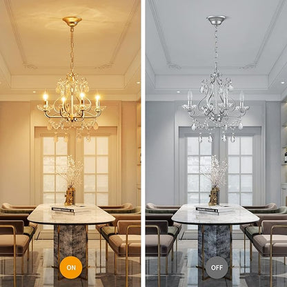WUZUPS Crystal Candle Chandelier Pendant Flushmount Ceiling Light Modern Lighting Fixture for Bedroom Hallway Bar Kitchen Bathroom, H 14" x W 16", Silver, E12 Base