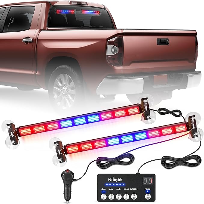 Nilight 162 LED Traffic Advisor Strobe Light Bar 2-in-1 Red Blue Emergency Warning Hazard Lights with Controller 4 Switchable Color 36 Flash Pattern for Trucks Cars Tow Plow Construction Vehicles