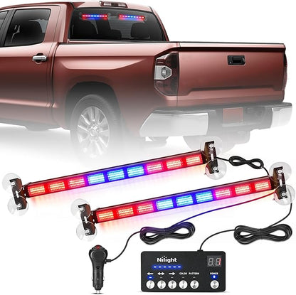 Nilight 162 LED Traffic Advisor Strobe Light Bar 2-in-1 Red Blue Emergency Warning Hazard Lights with Controller 4 Switchable Color 36 Flash Pattern for Trucks Cars Tow Plow Construction Vehicles