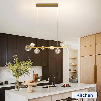 Depuley Linear Chandeliers for Dining Room: 43.3In Sputnik Chandeliers 8-Light Glass Globe Chandelier - Modern Gold Bubble Large Pendant Lights for Kitchen Island Lighting