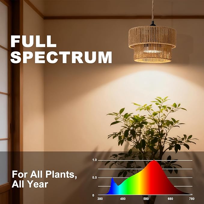 Hanging Grow Light for Indoor Plants, 30W Full Spectrum 4000K Plug-in Pendant Grow Lamp with Timer, 15FT Cord, Adjustable Hanging Kit for Tall Plants, Seedlings, Succulents