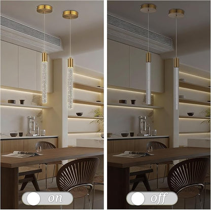 Gold Bubble Crystal Pendant Light, 1-Light Modern Mini Chandelier with Integrated LED, Adjustable Hanging Crystal Rod Chandelier for Kitchen Island Dining Room Entryway
