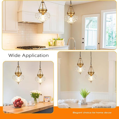 Vintage Pendant Light - Bronze Gold Pendant Lights Kitchen Island with Hammered Glass Shade, Brass Penant Lighting Fixtures with Adjustable Hanging Chain for Kitchen, Dining Room, Entryway