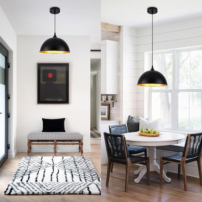 Black Pendant Lights Kitchen Island 3 Pack, 11.8" Farmhouse Pendant Lighting, Black and Glod Kitchen Light, Modern Dome Kitchen Pendant Lighting Over Island Dining Room Entryway Bar