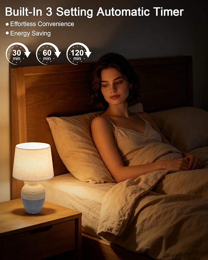 UMEXUS 13" Small Cordless Rechargeable Table Lamp, Ceramic, Remote Control Timer, Dimmer, RGB, Battery Operated, Warm Light Rustic Farmhouse Lamp for Kitchen Living Room Nightstand, Beige & Blue-Gray
