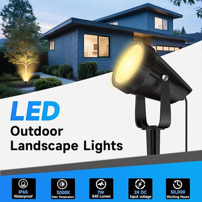 Outdoor Landscape Lighting Low Voltage, 49.2FT Wired LED Spot Light with Plug-in Transformer, IP65 Waterproof Outside Uplight 7W 840LM for Yard Garden Tree Pathway House, Warm Yellow 3000K, Pack of 6