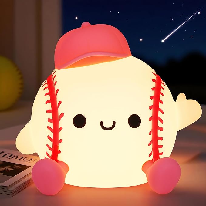 OkiyiD Softball Night Light, Cute Softball Gifts for Girls, Dimmable Rechargeable Silicone Touch Bedside Lamp for Girls Daughter Room Dorm Softball Fan Sporty Decor