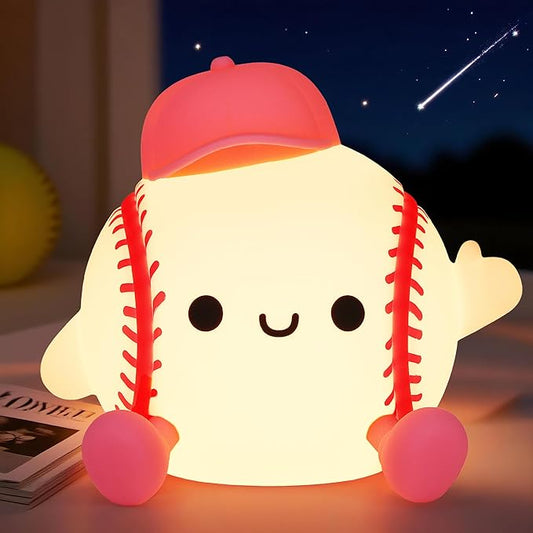 OkiyiD Softball Night Light, Cute Softball Gifts for Girls, Dimmable Rechargeable Silicone Touch Bedside Lamp for Girls Daughter Room Dorm Softball Fan Sporty Decor