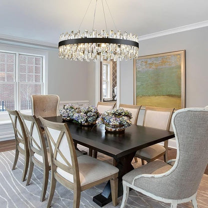 Modern Black Crystal Chandelier Lights, Round K9 Crystal Raindrop Chandelier, Pendant Ceiling Light for Dining Living Room Bedroom Entryway, Diameter 30 inches