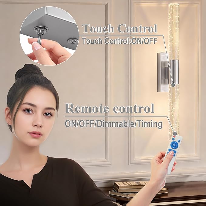 camuucci Battery Operated Wall Sconces Set of 2 Rechargeable Battery Powered Wall Light with 12000mAh Not Hardwired Dimmable Wall Lamp Fixtures for Bedroom Living Room Silver 20.9 Inches
