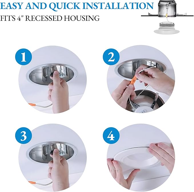 KSANA Recessed Lighting 4 Inch, 5CCT White LED Can Lights for Ceiling, 5 Colors Selectable-2700K/3000K/3500K/4000K/5000K, 10W Eqv 60W, Dimmable Retrofit Downlight with Baffle Trim