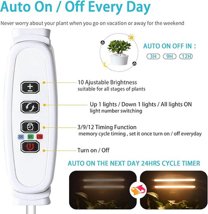 Hywyimlait LED Grow Light Strips for Indoor Plants Full Spectrum 3500K, 96 LEDs Plant Light Bar with 3/9/12H Timer, 10 Dimmable Levels for Seedling Succulent, 13 Inches 2 Head