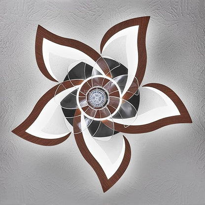 24" Wood Geometric Ceiling Fan with Lights Remote Control, Low Profile Ceiling Fan with Light for Kitchen Bedroom Living Room