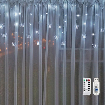 Butterfly Curtain Fairy String Lights, 120LED 8 Modes USB Powered Timer Firefly Twinkle Light with Romote, 14.7FT Copper Wire Hanging Decoration for Room, Wedding, Bedroom, Party, Christmas Decor