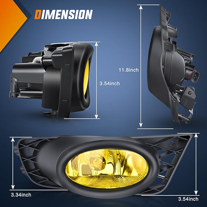 Nilight Fog Light Assembly Compatible with Honda Civic Sedan 2009 2010 2011 4 Door with Amber Lens Lamps Replacement H11 12V 55W Bulbs