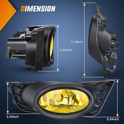 Nilight Fog Light Assembly Compatible with Honda Civic Sedan 2009 2010 2011 4 Door with Amber Lens Lamps Replacement H11 12V 55W Bulbs