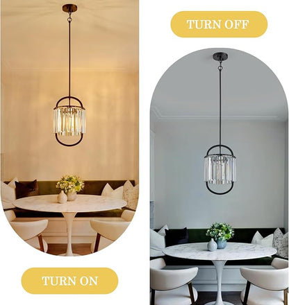 Black Crystal Pendant Light for Dining Room, 9.4" Mini Luxury Crystal Chandelier Lights Fixture, Small Modern Elegant Adjustable Chandelier for Bedroom Kitchen Island