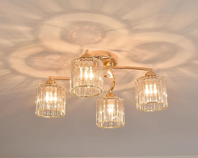 Crystal Chandelier, Modern Elegant Ceiling Light E26 Base Easy Installation Durable Metal Frame for Living Room Bedroom Dining Room,Golden (Style B)