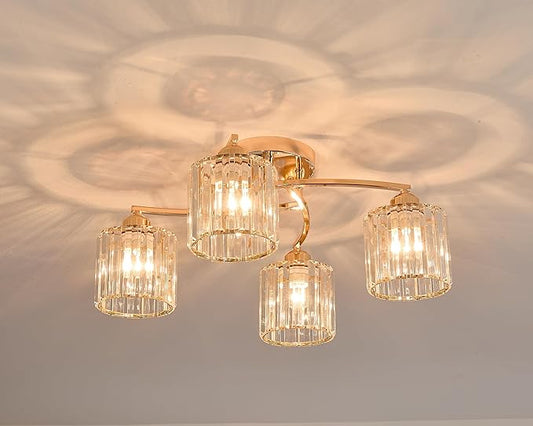 Crystal Chandelier, Modern Elegant Ceiling Light E26 Base Easy Installation Durable Metal Frame for Living Room Bedroom Dining Room,Golden (Style B)