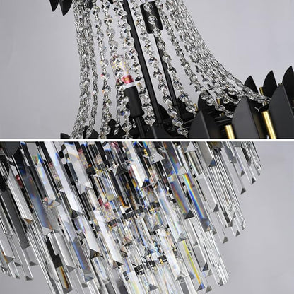 Modern Crystal Chandelier Black 4-Tier Round Crystal Chandeliers Lighting Contemporary Ceiling Hanging Raindrop Pendant Light Fixture for Dining Room Living Room Foyer (D24in-14 Lights)