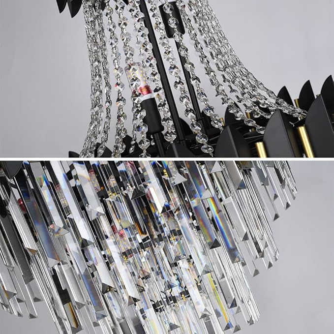 Luxury Modern Crystal Chandelier Lighting, Raindrop Crystal Chandelier Black Finish 5-Tier Ceiling Hanging Pendant Light Fixtures for Dining Room Living Room Foyer Hallway (D32in-21 Lights)