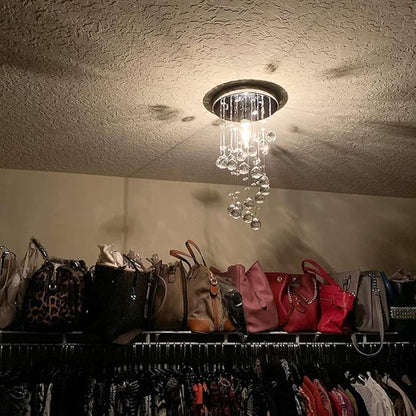 Modern Crystal Chandelier Elegant Spiral Flush Mount Chandelier Modern Raindrop Crystal Ball Chandeliers Fixture Pendant Ceiling Lamp Lighting Fixtures for Bedroom Hallway Living Room D8"x H15.8"