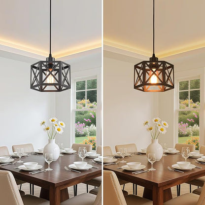Farmhouse Pendant Light Fixture, Black Pendant Lights for Kitchen Island Industrial Lantern Pendant Light Fixtures with Light Shade, Adjustable Height Hanging Pendant Lighting