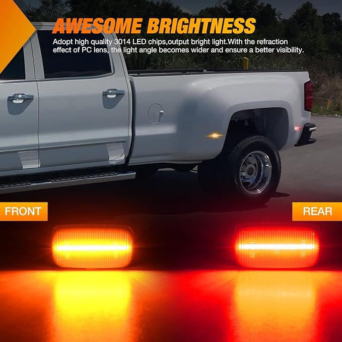 Nilight Fender Side Marker Lights 4 PCS 21 LED Smoke Lens Red Amber Front Rear Clearance Light Compatible with 2015-2022 Chevy Silverado GMC Sierra 2500HD 3500HD Dual Wheeler Trucks