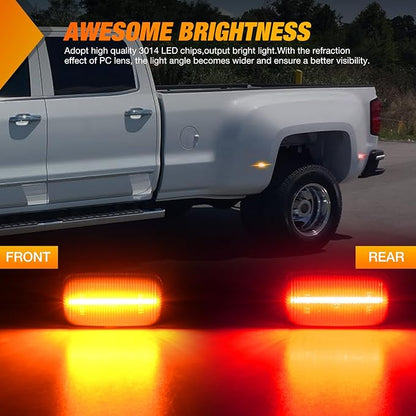 Nilight Fender Side Marker Lights 4 PCS 21 LED Smoke Lens Red Amber Front Rear Clearance Light Compatible with 2015-2022 Chevy Silverado GMC Sierra 2500HD 3500HD Dual Wheeler Trucks