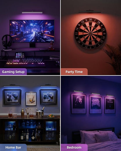EZVALO 13 Inch Wireless Picture Lights, 4000mAh Rechargeable Battery RGB Colors Lights with Remote, Dimmable 3 Color Temps LED Painting Lights for Living Room, Bedroom (Black, 2Pack)