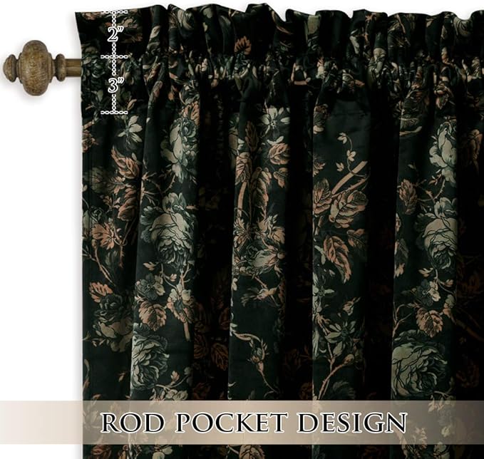StangH Floral Black Velvet Curtains for Living Room - Retro Home Decor Room Darkening Window Curtain Panels for Bedroom, Thermal Insulated Privacy Drapes for Sliding, W52 x L108, 2 Panels