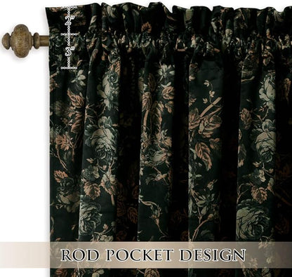 StangH Floral Black Velvet Curtains for Living Room - Retro Home Decor Room Darkening Window Curtain Panels for Bedroom, Thermal Insulated Privacy Drapes for Sliding, W52 x L108, 2 Panels