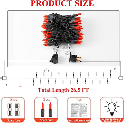 Halloween Lights 100 Counts, 26.5 Feet Orange Christmas Lights Indoor Outdoor,Black Wire Connectable of Lighting String,Decorations for Holiday, Party,Festival