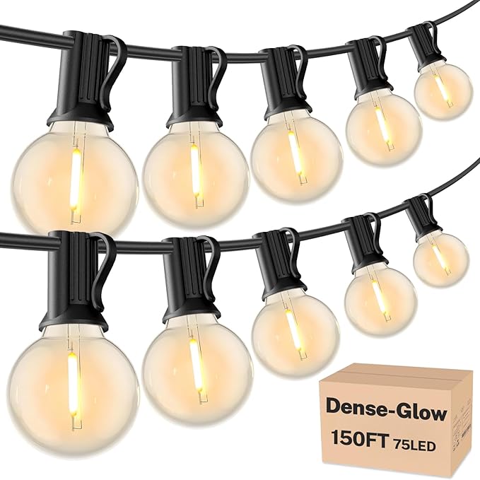 RTTY Outdoor String Lights 150 FT G40 LED Patio Light, Plug-in, 77 Plastic Edison Bulbs, Waterproof Connectable Hanging Globe Light for Cafe Bistro Backyard Porch Balcony Decor, 2700K Warm White