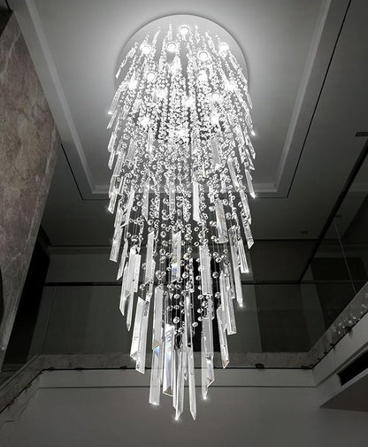 D40'' x H120'' Crystal Chandelier High Ceiling Chandeliers for Entryway Large Raindrop Chandeliers LED Dimmable Flush Mount Light Fixtures for Staircaes Foyer Hallway Living Room Bulbs Included Silver