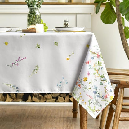Horaldaily Spring Tablecloth 60×84 Inch Rectangular, Light Green Flowers Washable Seasonal Table Cover for Party Picnic Dinner Decor