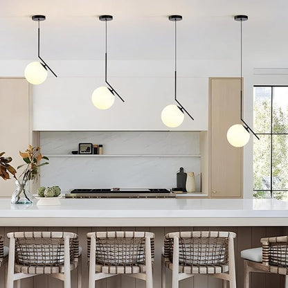 Modern Pendant Light, 1-Light Black Glass Globe Ceiling Pendant Lamp, Bedside Matte Hanging Pendant Light Fixtures for Bedroom Living Dining Room Kitchen