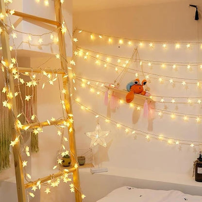 2 Pack Star String Lights - 17 Ft 50 LED Fairy Christmas Lights Battery Operated, Indoor Outdoor Waterproof Star Twinkle Light for Bedroom Tent Loft Bed Party Camping Decor