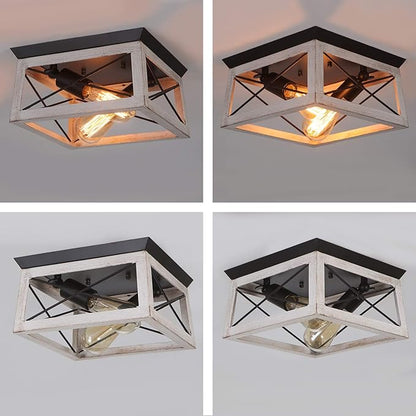 Luupyia 2Light Farmhouse Ceiling Light Fixture Semi Flush Mount, White Ceiling Light Rectangle Rustic Lighting Farmhouse Hallway Lights Fixtures Foyer Lighting for Entryway 11Inches, E26