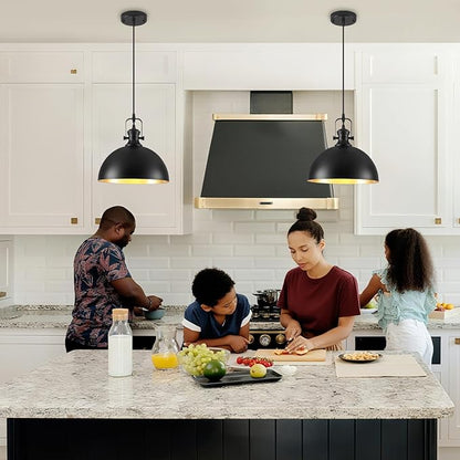 Black Pendant Lights Kitchen Island 2 Pack, Farmhouse Kitchen Pendant Lights, 11.8 inches Dome Pendant Light Fixtures, Industrial Vintage Light Fixture for Kitchen Island Dining Room