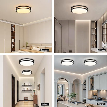 13 Inch Black Flush Mount Ceiling Light 2 Pack, 3CCT LED via Wall Switch Control, Dimmable 20W Modern Ceiling Lamp for Bathroom Bedroom Hallway Living Room