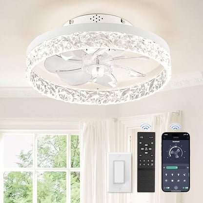 ZMISHIBO Ceiling Fans with Lights, Low Profile Ceiling Fan with Light and Remote, Flush Mount Ceiling Fan, Reversible, Dimmable, Noiseless, 15.7 inch Small Ceiling Fans for Bedroom, Indoor Use - White